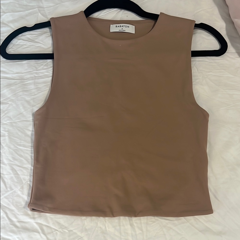 Babaton Brown Sleeveless Crop Muscle Tee